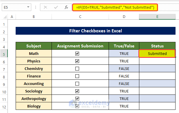Link Checkboxes with Adjacent Cells to Filter Checkboxes in Excel