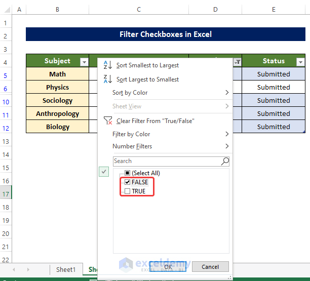 Filter Checkboxes in Excel