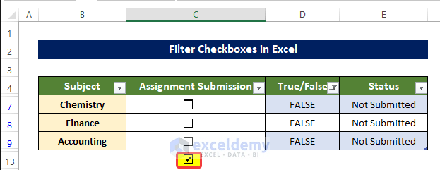 Filter Checkboxes in Excel