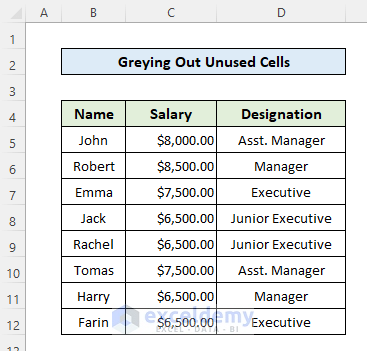 How to Grey Out Unused Cells in Excel