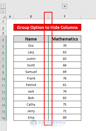 Use Group Feature to Hide Multiple Columns in Excel