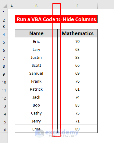 Run Excel VBA Code to Hide Multiple Columns in Excel