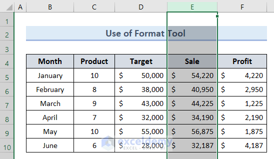 Hide and Unhide Columns with Format Tool in Excel