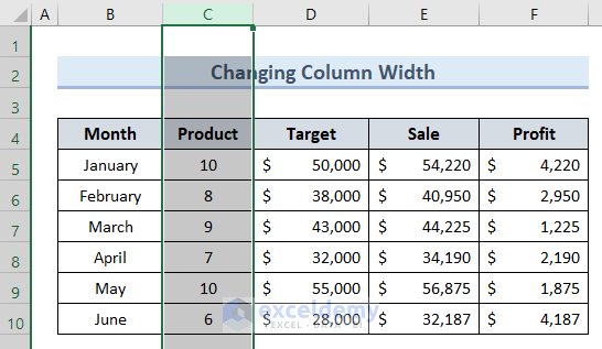 Change Column Width to Hide and Unhide Columns