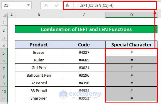 Combine LEFT and LEN Functions to Identify Special Characters in Excel