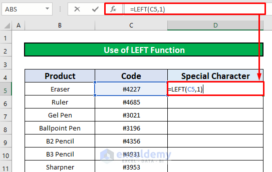 Use LEFT Function to Identify Special Characters in Excel