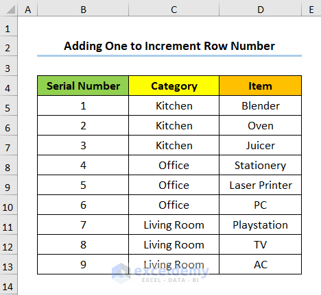 How to Increment Row Number in Excel Formula by Adding One