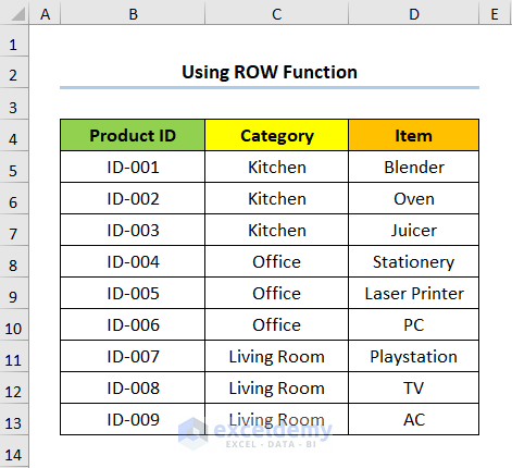 How to Increment Row Number in Excel Formula Using ROW Function