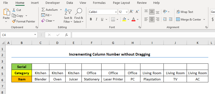 How to Increment Column Number without Dragging in Excel