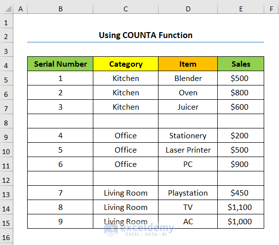 How to Increment Row Number in Excel Formula Using COUNTA Function
