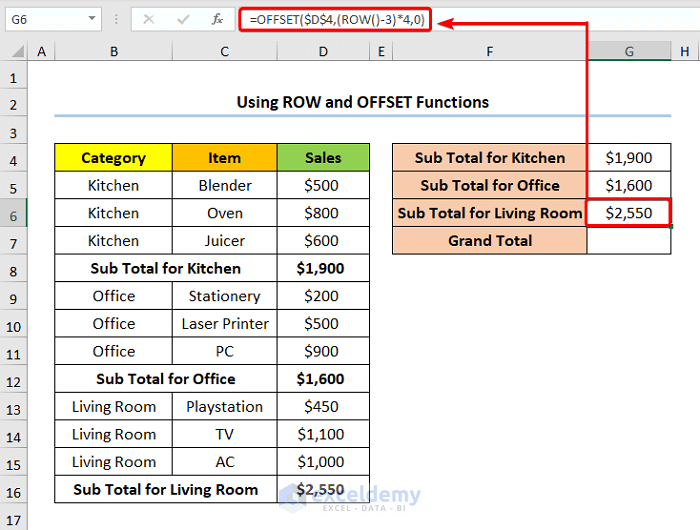 How to Increment Row Number in Excel Formula Using ROW and OFFSET Functions