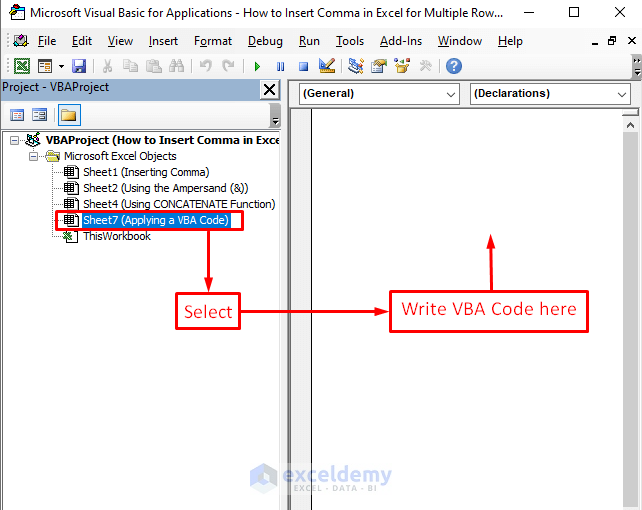 Write the VBA Code in the Code window
