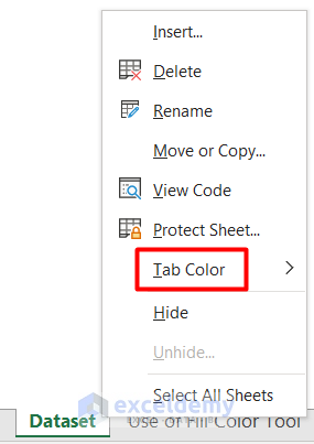 Modify Worksheet Tab Color in Excel