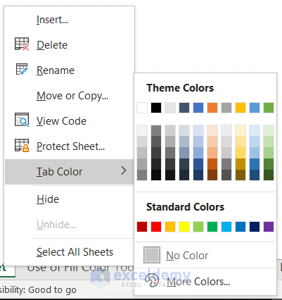 Modify Worksheet Tab Color in Excel