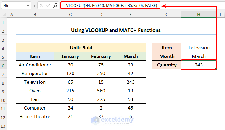 Using VLOOKUP and MATCH Functions