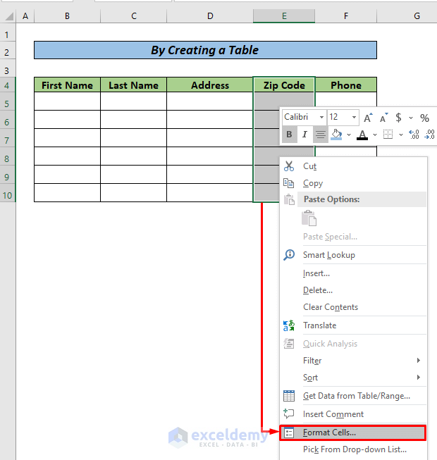 Organize Addresses in Excel by Creating a Table