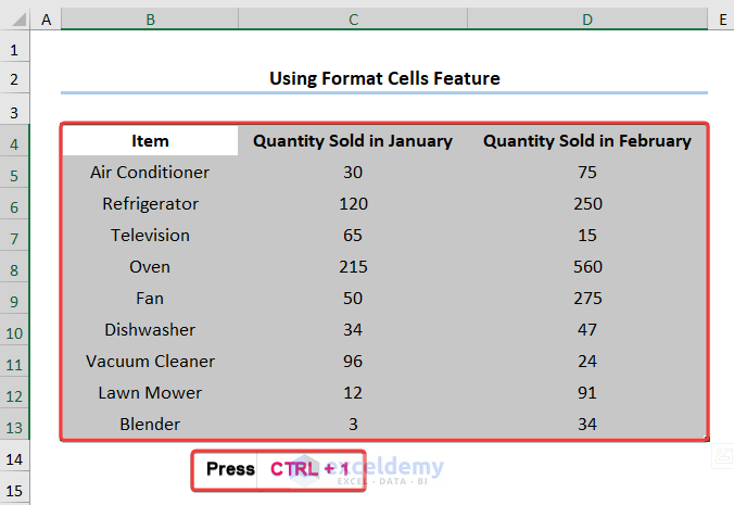 Using Format Cells Option