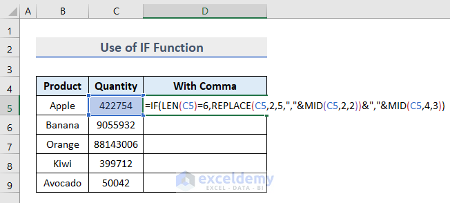 Use IF Function for Putting Comma after 3 Digits in Excel