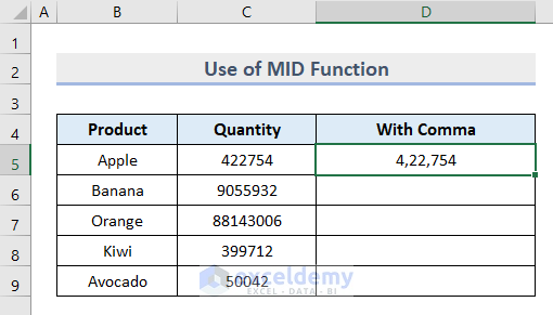 Put Comma after 3 Digits with Excel MID Function