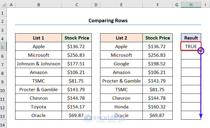 How to Reconcile Two Data Sets in Excel by Comparing Rows