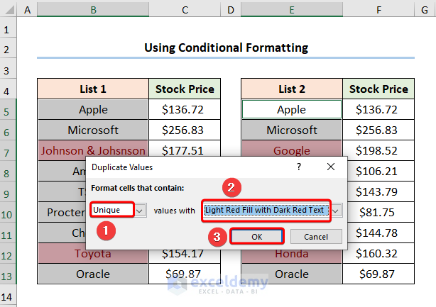 How to Reconcile Two Data Sets in Excel Using Conditional Formatting