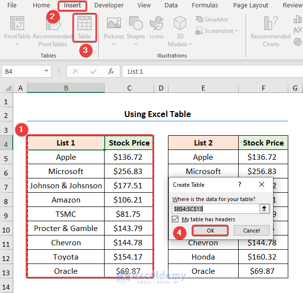 Using Excel Table and XMATCH Function
