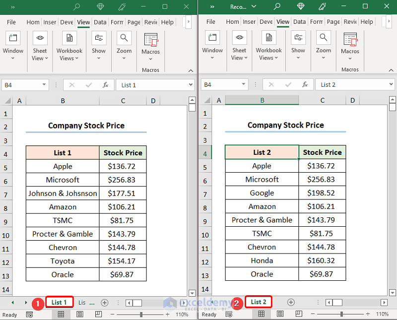 How to Reconcile Two Data Sets in Excel Using New Window Option