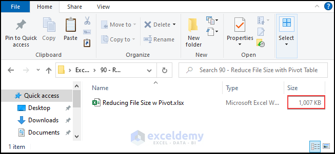 How to Reduce Excel File Size with Pivot Table 2
