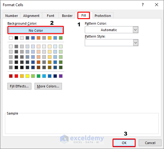Use Format Cells Feature to Remove Background Color
