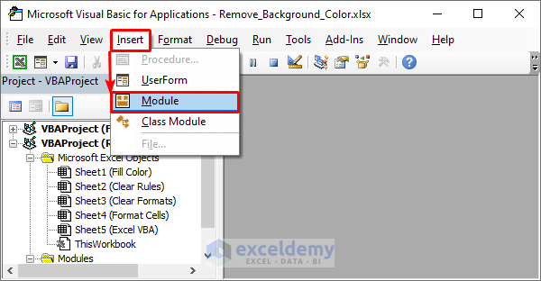 Apply Excel VBA to Remove Background Color