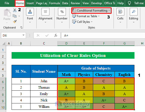 Utilize Clear Rules Option for Conditional Formatting to Remove Background Color
