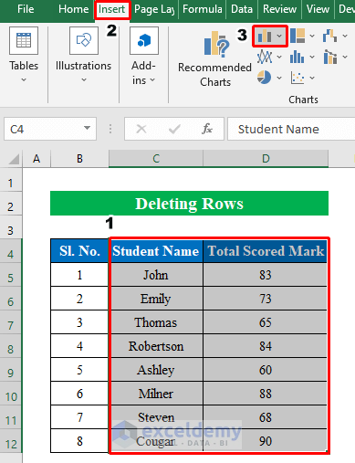 Delete Rows to Remove Data Bars in Excel