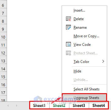 Remove Grouping from Worksheets