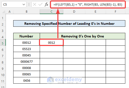 Remove Specified Number of Zeros in front of Numbers in Text Format