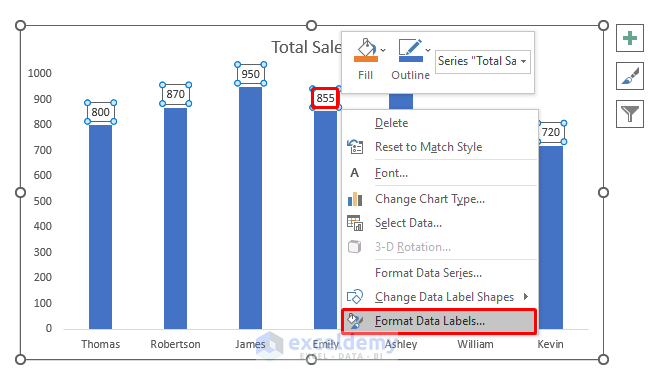 Use Format Data Labels Option to Rotate Data Labels in Excel
