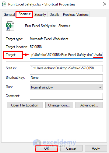 Create a Shortcut to Run Excel Always in Safe Mode