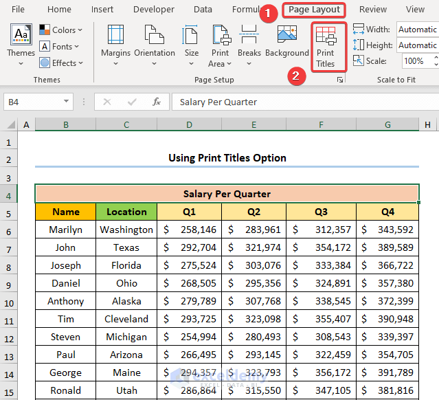 How to Set Multiple Rows as Print Titles in Excel Using Print Titles