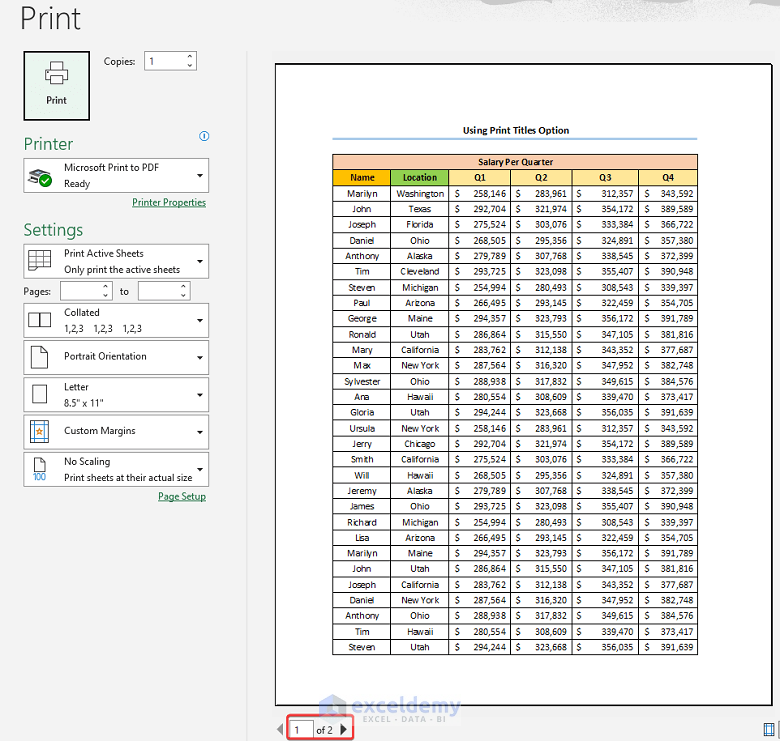 How to Set Multiple Rows as Print Titles in Excel Using Print Titles