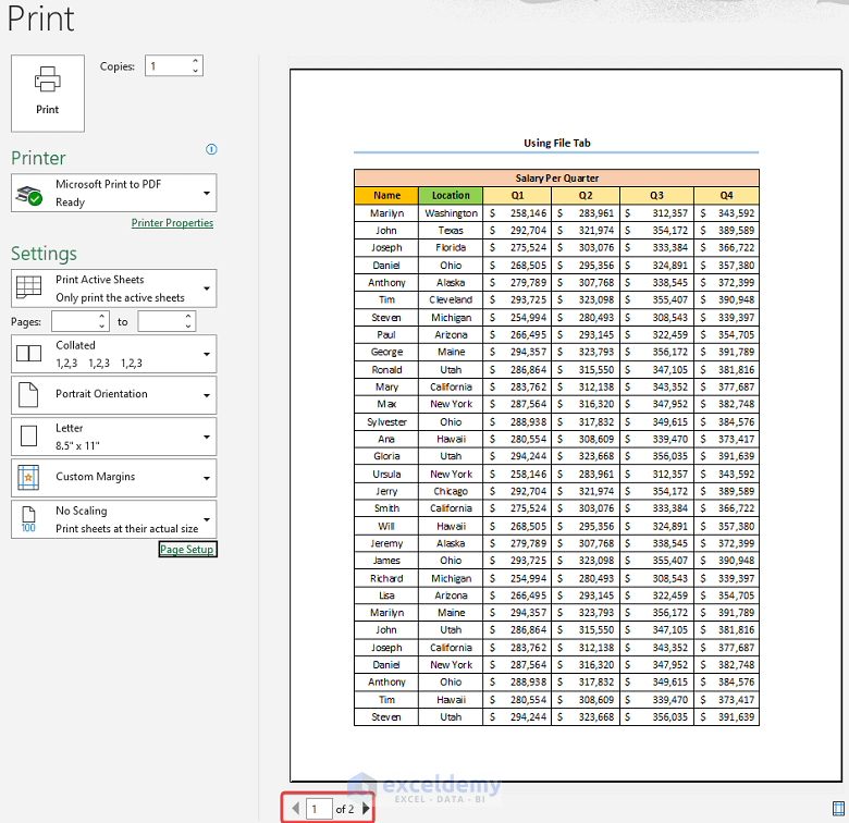 How to Set Multiple Rows as Print Titles in Excel Using File Tab