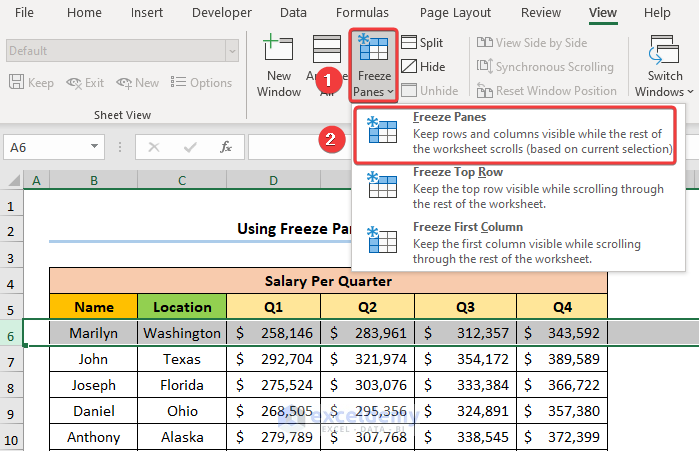 How to Set Multiple Rows as Print Titles in Excel Using Freeze Pane