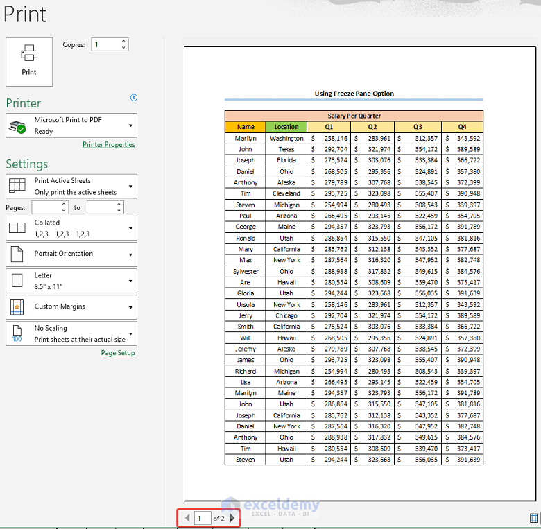 How to Set Multiple Rows as Print Titles in Excel Using Freeze Pane