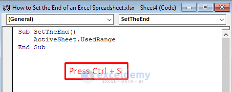 Save the Code to Set the End of an Excel Spreadsheet