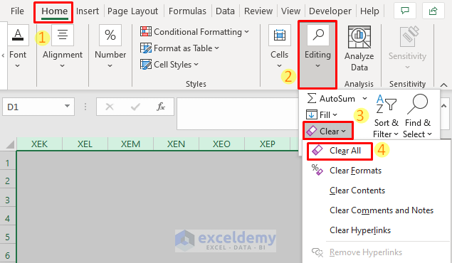 Clear the Selected Cells to Set the End of an Excel Spreadsheet