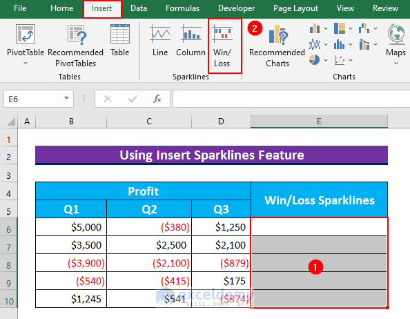 How to Use Win Loss Sparklines in Excel 2