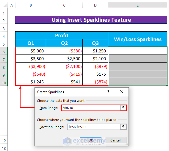 How to Use Win Loss Sparklines in Excel 3