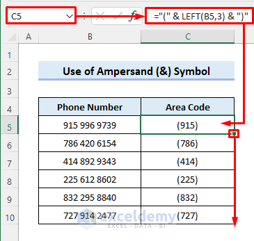 add characters in excel formula