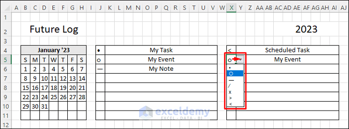 create a bullet journal in excel