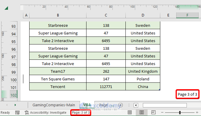 Insert Page Number in Cell Not in Header Solution