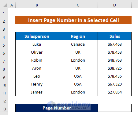 Insert Page Number in Selected Cell