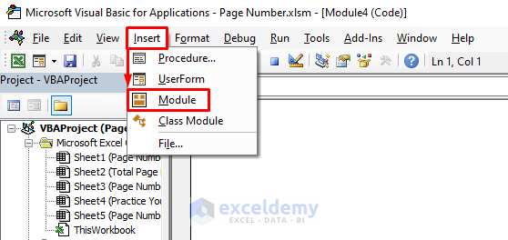 Insert Page Number in Footer Using Excel VBA